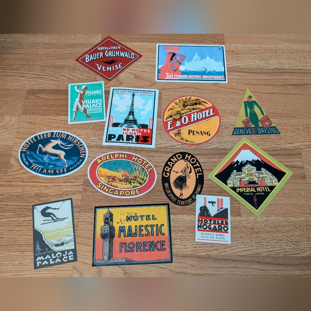 Vintage Travel Hotel Sticker Set – Assorted Colors